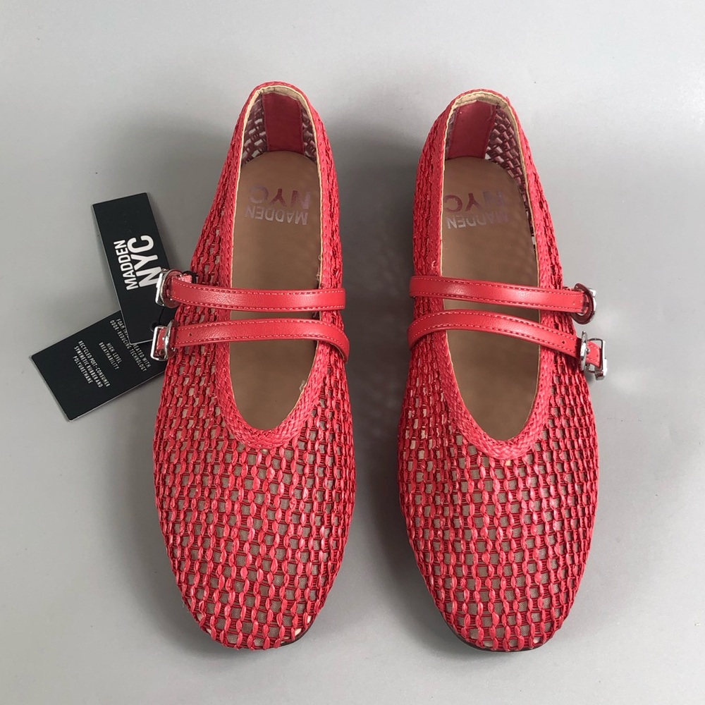 Madden NYC Red Woven Mary Jane Flats Size 7